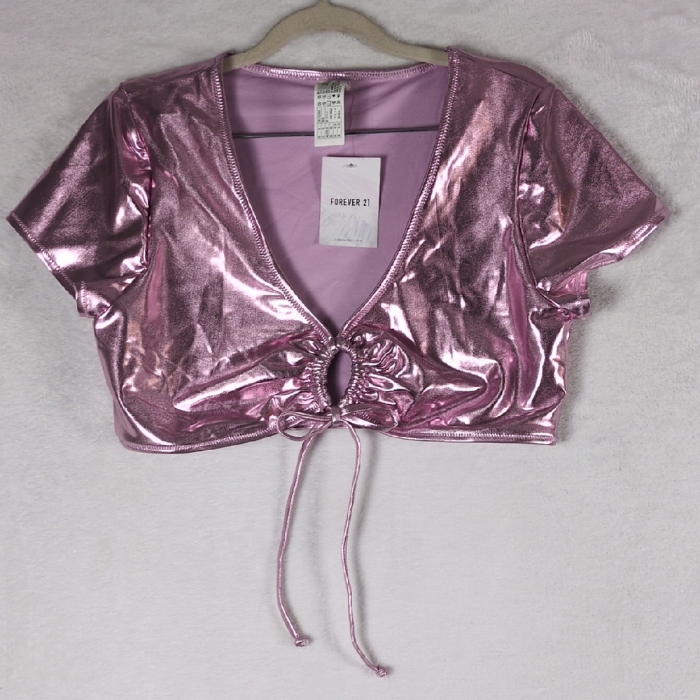 Forever 21 Juniors Purple Metallic Keyhole Cropped Tiny Top Size XL